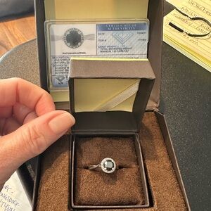 Black Diamond w/halo Sterling Silver Ring with Certificate